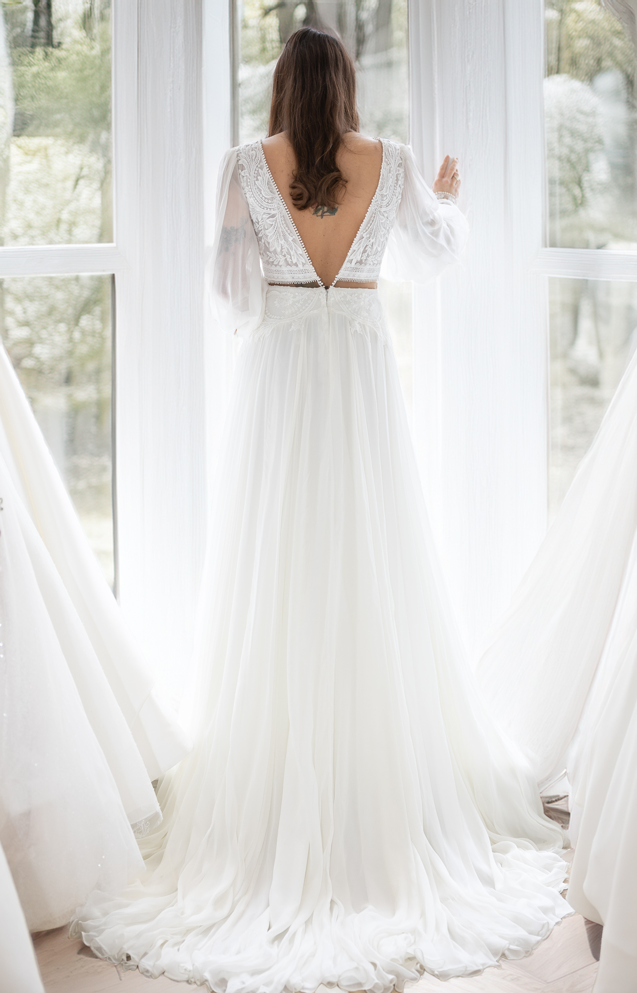 natural wedding bride getting ready - Wedding dress located in Clare Bridal