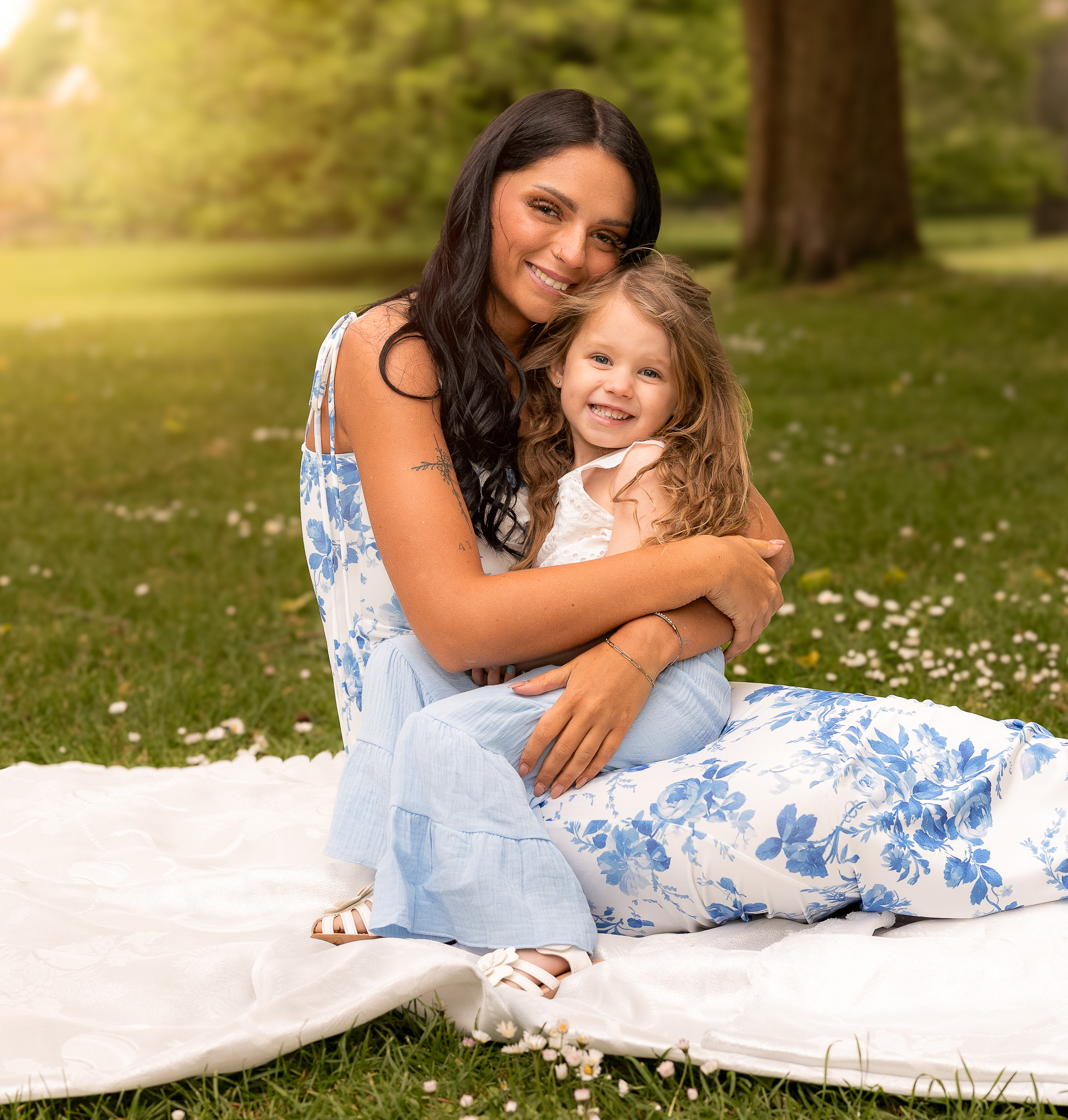 Beautiful Mother and daughter moment in the sunny Abbey Gardens