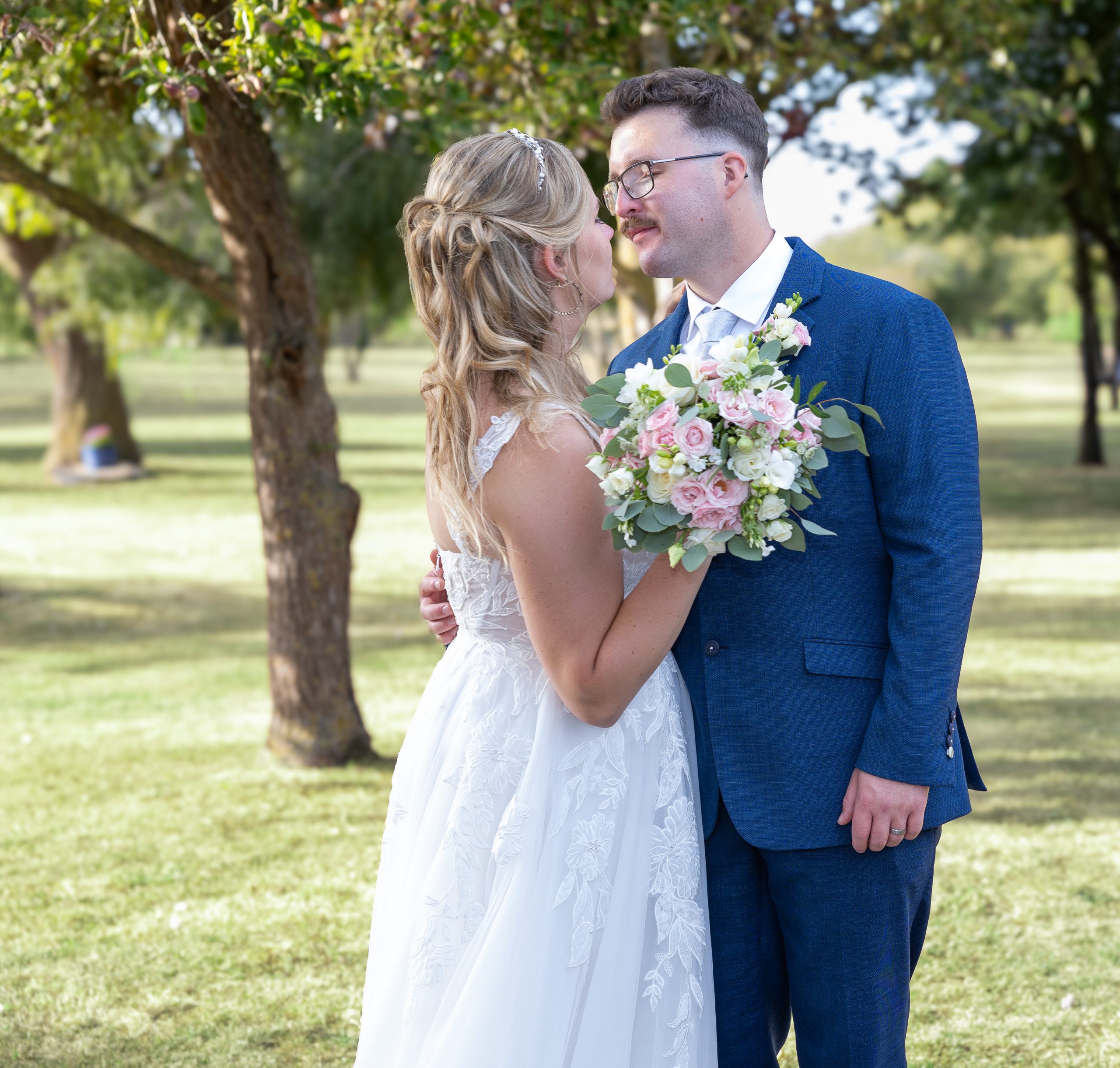 intimate moment shared between bride and groom